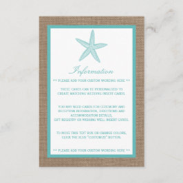 Tarjeta De Recepción Colección Turquoise Starfish Burlap Beach Wedding