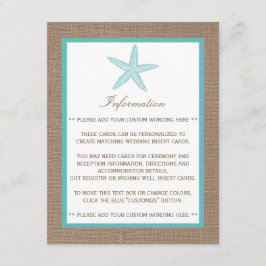 Tarjeta De Recepción Colección Turquoise Starfish Burlap Beach Wedding
