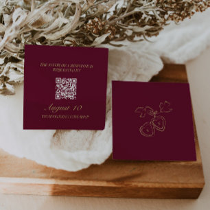 Tarjeta De Recepción Collar ilustrado con código QR para RSVP de boda c