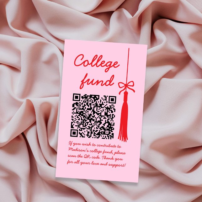Tarjeta De Recepción College Fund Pink & Red Gift Qr Code Graduation (College Fund Pink & Red Gift Qr Code Graduation Enclosure Card)