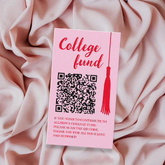 Tarjeta De Recepción College Fund Pink & Red Tassel Qr Code Graduation