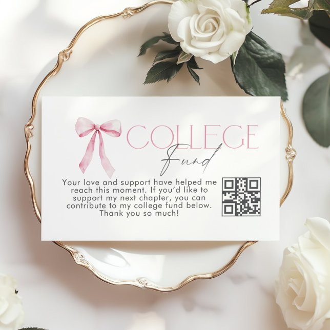 Tarjeta De Recepción College Fund Qr Code Graduation Pink Bow (Subido por el creador)