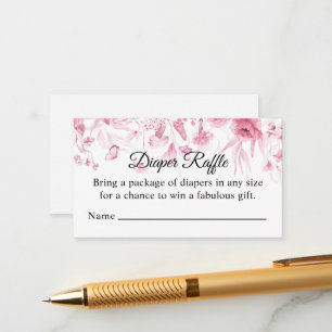 Tarjeta De Recepción Colocación floral rosa, Diaper Raffle, Baby Shower