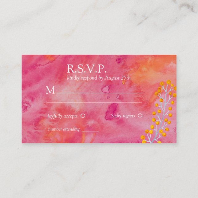 Tarjeta De Recepción Color caliente Boda romántica RSVP (Anverso)