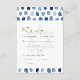TARJETA DE RECEPCIÓN COLOR DE AGUA AZUL INDIGO PUNTOS BAR BAT MITZVAH R