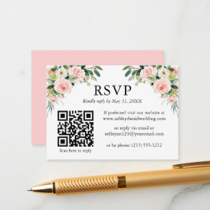 Tarjeta De Recepción Color de agua boda Floral blanca rosa QR RSVP