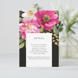 Tarjeta De Recepción Color de agua rosa y blanco Peony Floral Details