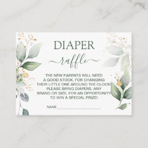 Tarjeta De Recepción Color de agua verde y follaje de oro Diaper Raffle