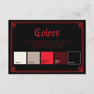 Tarjeta De Recepción Colores de boda góticos de negro y rojo para vesti