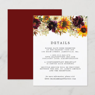 Tarjeta De Recepción Colores de otoño Boda de girasol Detalles de invit