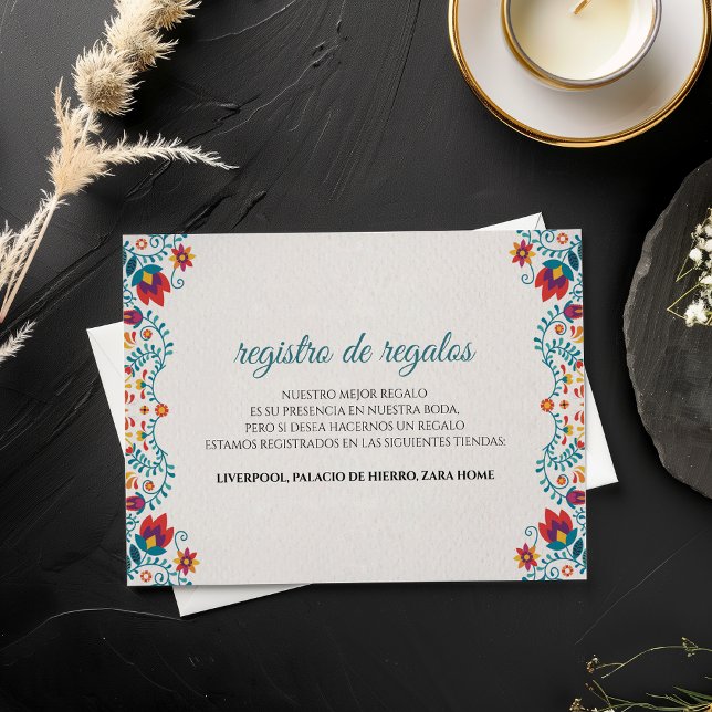 Tarjeta De Recepción Colorful Floral Spanish Wedding (Colorful Floral Spanish Wedding Enclosure Card)