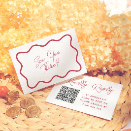 Tarjeta De Recepción Colorful Retro Wavy Frame QR Code Wedding RSVP