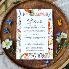 Tarjeta De Recepción Colorful Watercolor Wildflowers Wedding Details
