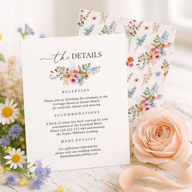 Tarjeta De Recepción Colorful Wildflower Wedding Details (Subido por el creador)