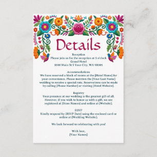Tarjeta De Recepción Colorida Fiesta Mexicana Floral Bordado Boda