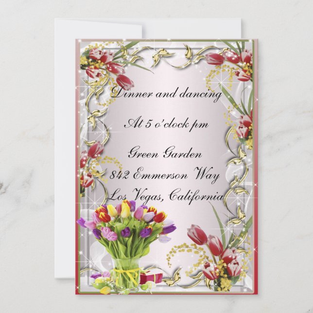 Tarjeta de recepción colorida Tulip Floral (Anverso)
