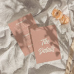 Tarjeta De Recepción colorido Retro Minimal Diversión Boda moderno Deta<br><div class="desc">Detalles del boda,  sencillos y elegantes,  retro y colorido. Con un fondo rosa pálido y diverso y un diseño de texto blanco cremoso. Toda la información es personalizable como sitio web,  transporte,  alojamiento . Acompáñalo con otros productos de esta elegante suite boda retro hecha a mano.</div>