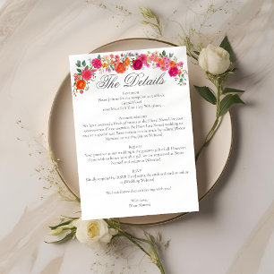 Tarjeta De Recepción Colorido Rosa y Naranja Floral Jardín Boda