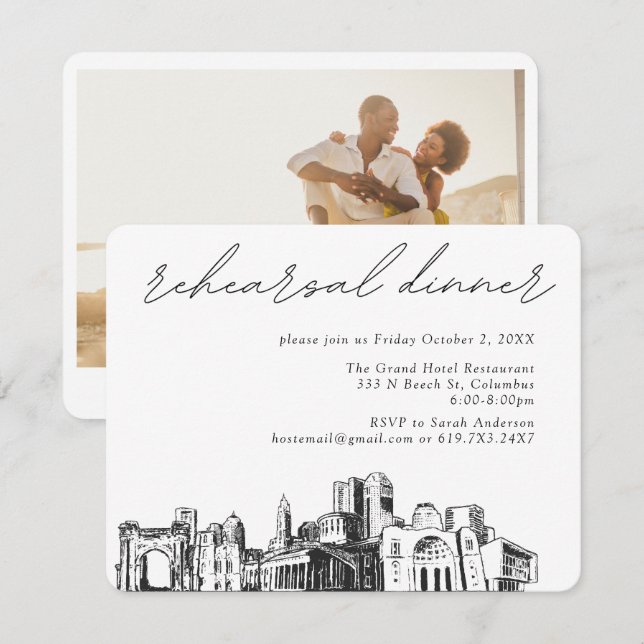 Tarjeta De Recepción Columbus Boda Elegante Cena de ensayo (Anverso / Reverso)