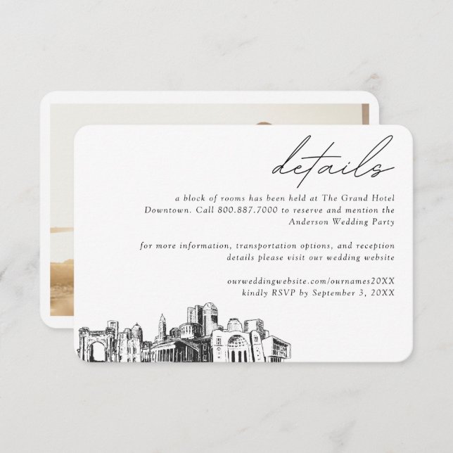 Tarjeta De Recepción Columbus Boda Hotel Room Block Detalles (Anverso / Reverso)