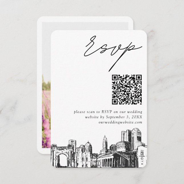 Tarjeta De Recepción Columbus Boda RSVP moderno Código QR (Anverso / Reverso)