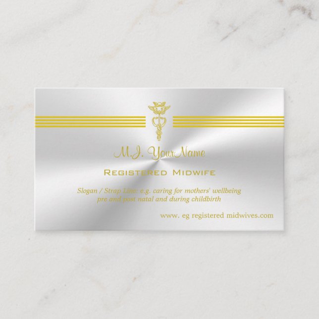 Tarjeta De Recepción Comadrona inscrita con el logo de golden caduceus (Anverso)