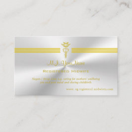Tarjeta De Recepción Comadrona inscrita con el logo de golden caduceus