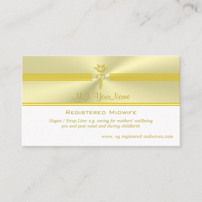 Tarjeta De Recepción Comadrona registrada con brillante caduceus dorado (Anverso)