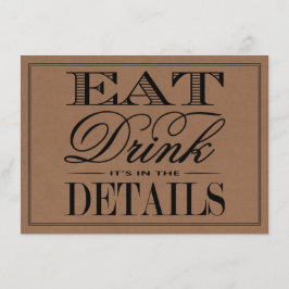 Tarjeta De Recepción Come, Bebe & Sé Feliz Boda Rústica Kraft