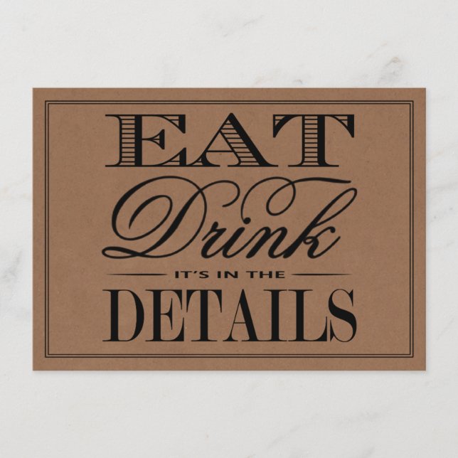 Tarjeta De Recepción Comer, Beber & Casarse Boda Rústica Kraft (Anverso)