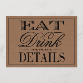 Tarjeta De Recepción Comer, beber y casarse Boda de Kraft rústico