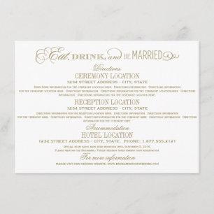 Tarjeta De Recepción Comer bebidas y casarse con Bodas de oro