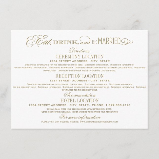 Tarjeta De Recepción Comer bebidas y casarse con Bodas de oro (Anverso)