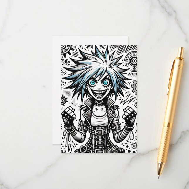 Tarjeta De Recepción cómic anime alegre arte original blu_eyes black_a (Anverso/Reverso In Situ)