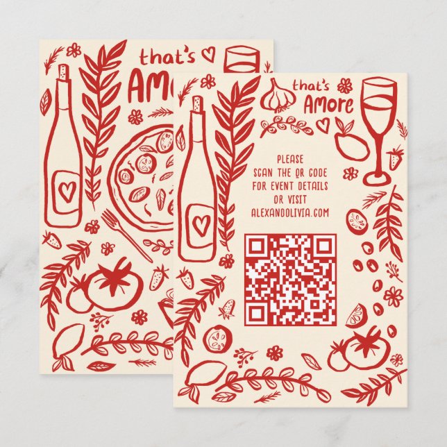 Tarjeta De Recepción Comida Italiana That's Amore código QR de boda PER (Anverso / Reverso)