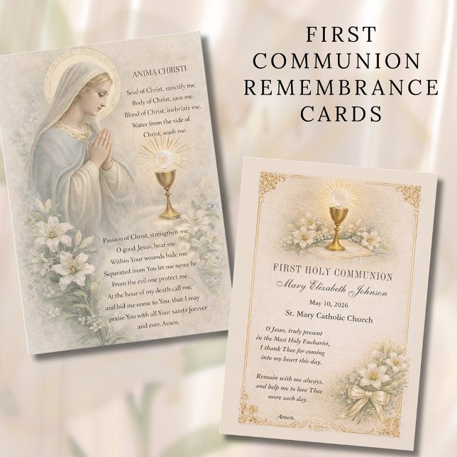 Tarjeta De Recepción Communion Blessed Mary  Remembrance Holy Card (Subido por el creador)