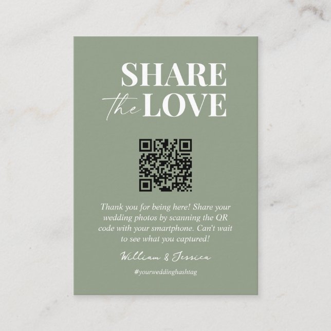 Tarjeta De Recepción Comparte la foto del boda de código QR de amor (Anverso)