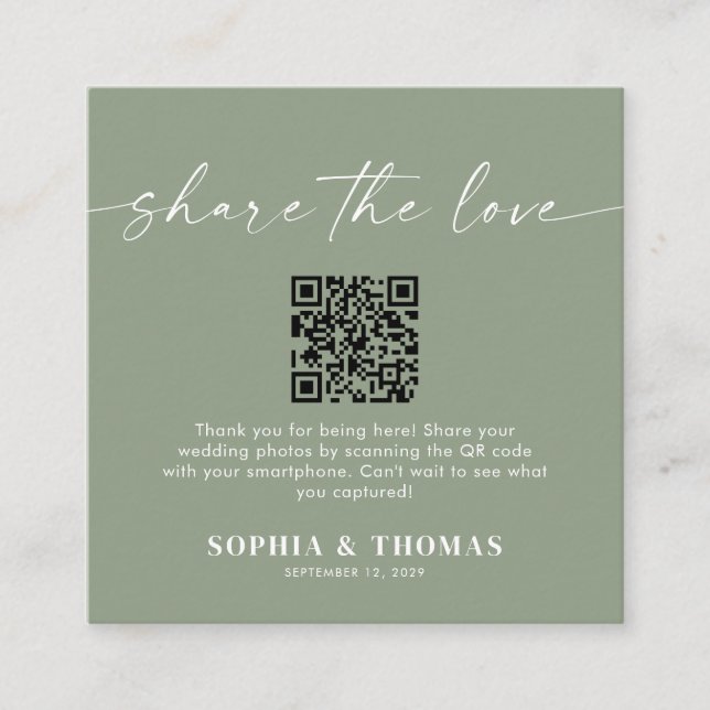 Tarjeta De Recepción Compartir el amor Código QR Boda Foto Compartida (Anverso)