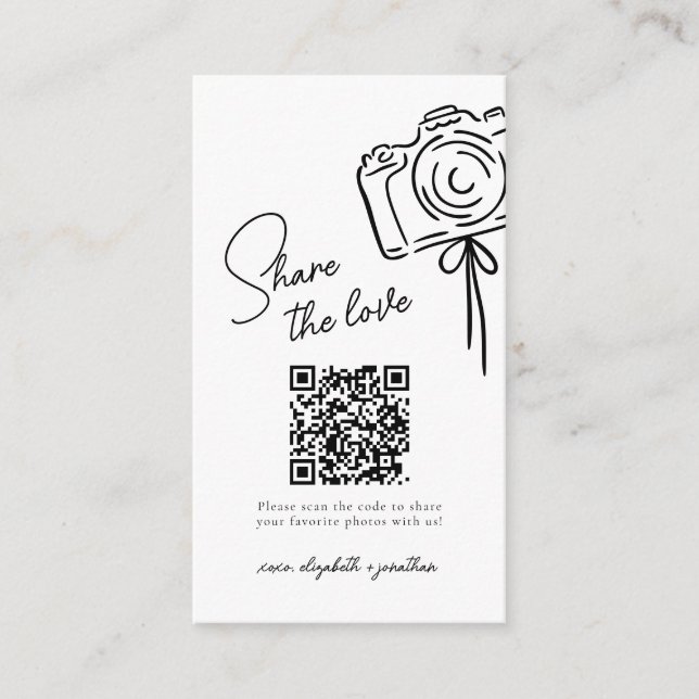 Tarjeta De Recepción Compartir el Boda de código QR de Love Photo Share (Anverso)