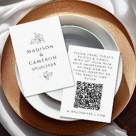 Tarjeta De Recepción Compartir fotos Boda Escanear código QR Hojas negr