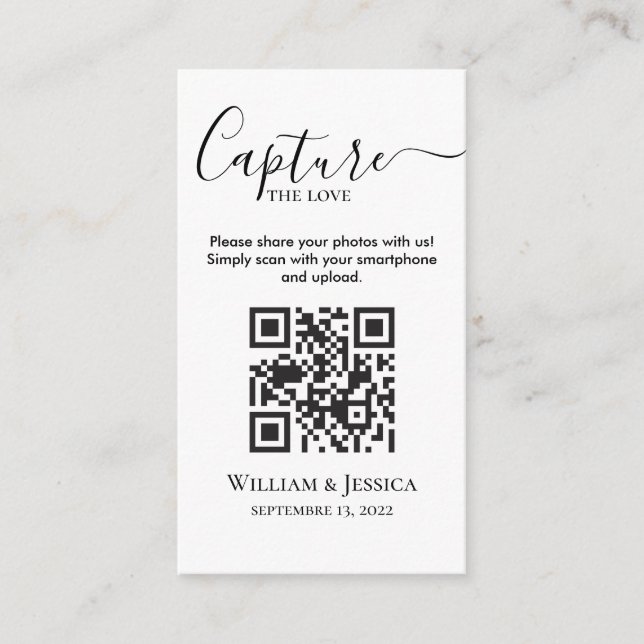 Tarjeta De Recepción Compartir fotos de Boda con código QR (Anverso)