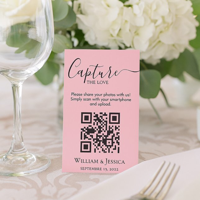 Tarjeta De Recepción Compartir fotos de Boda con código QR rosa (Subido por el creador)
