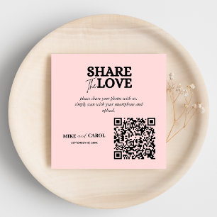 Tarjeta De Recepción Compartir fotos de boda con tono rosa con código Q