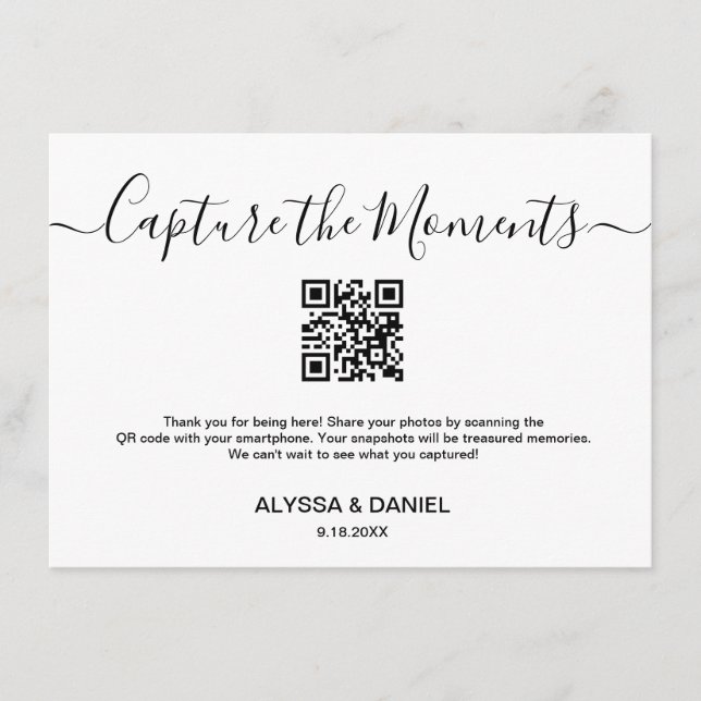 Tarjeta De Recepción Compartir Personalizable de código QR de momentos  (Anverso)