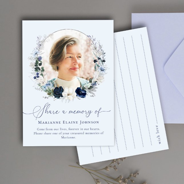 Tarjeta De Recepción Compartir una memoria Floral azul celebración de l (Subido por el creador)