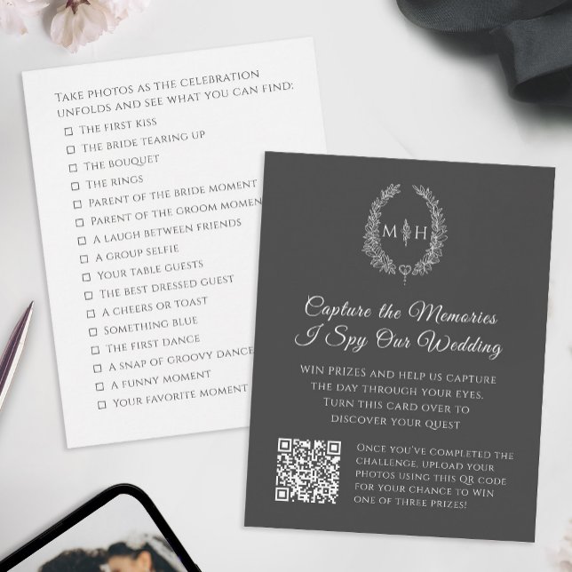 Tarjeta De Recepción Competencia de fotos con código QR ovalado monogra (Subido por el creador)