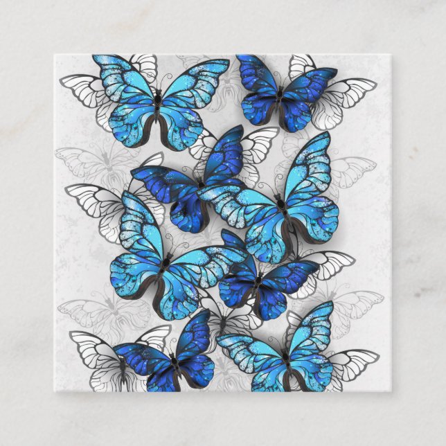 Tarjeta De Recepción Composición de las mariposas blancas y azules (Anverso)
