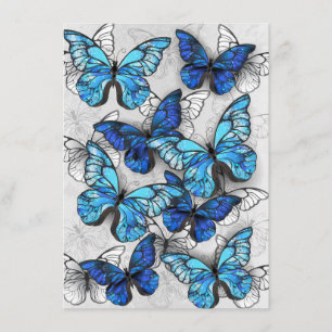 Tarjeta De Recepción Composición de las mariposas blancas y azules