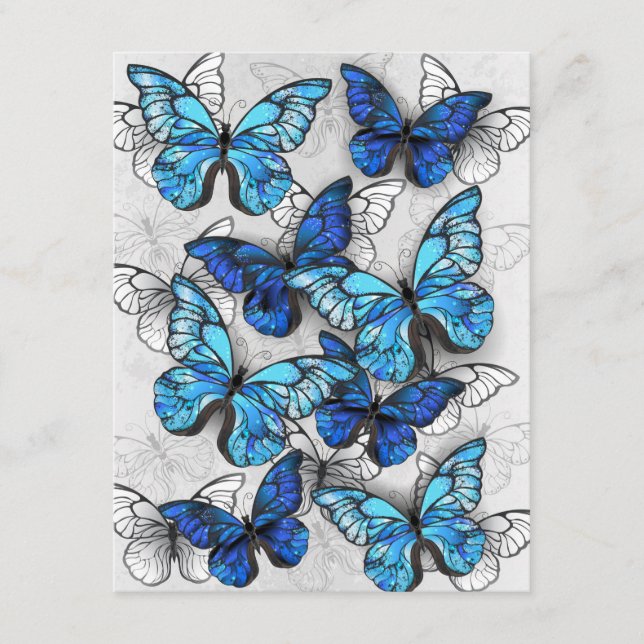 Tarjeta De Recepción Composición de las mariposas blancas y azules (Anverso)