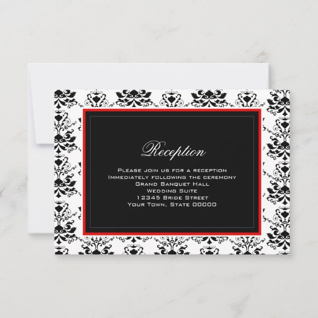 Tarjeta de Recepción con Damasco Blanco y Negro y  (Anverso)